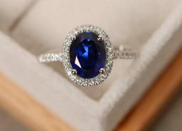 Blue Sapphire & White Sapphire Ladies Ring