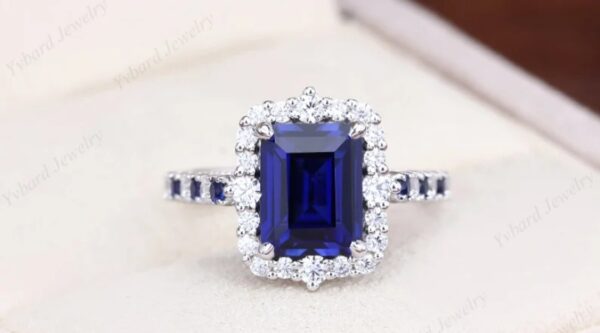 Blue Sapphire & White Sapphires Ladies Ring