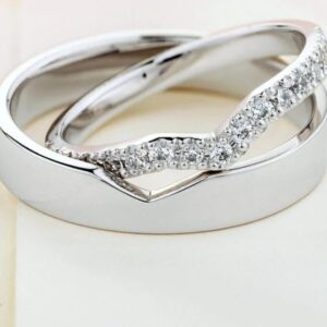 ladies wedding ring with CZ and gold plated sterling silver