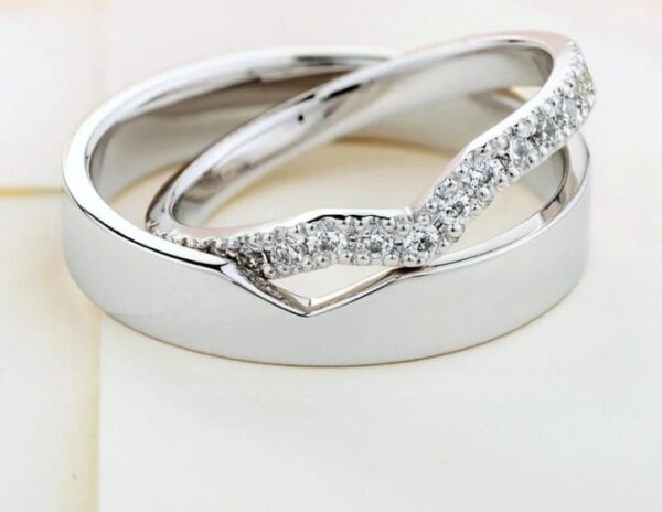 ladies wedding ring with CZ and gold plated sterling silver